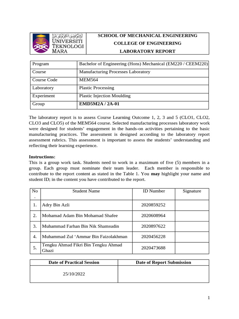 Plastic Injection Moulding Lab Report | PDF | Plastic | Building ...