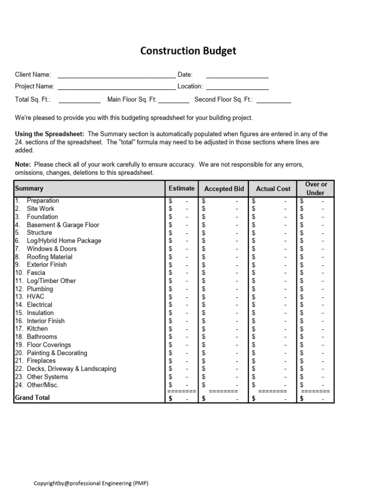 Construction Estimating Spreadsheet | PDF | Basement | Flooring