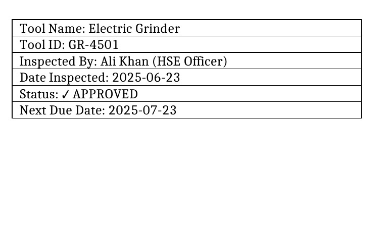 Electrical Tool Inspection Card Filled | PDF