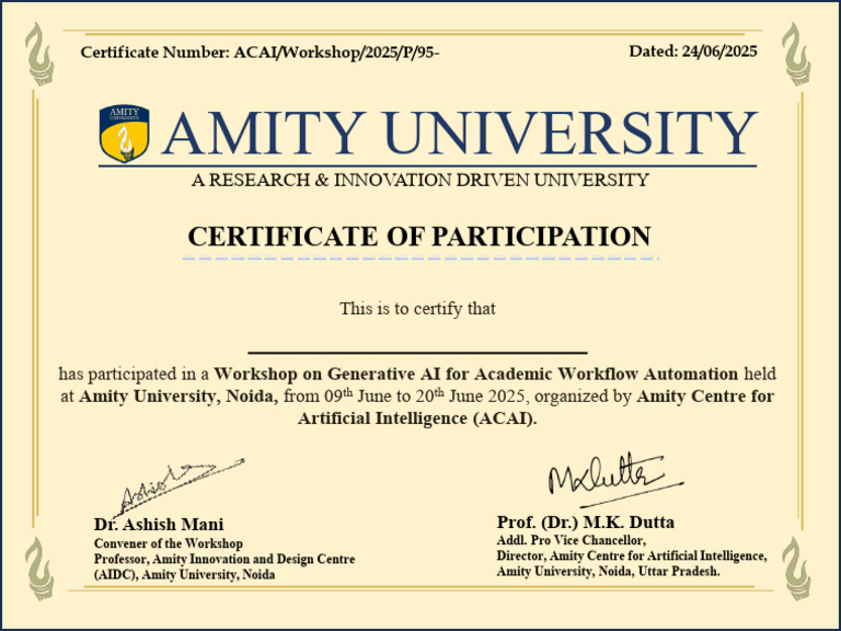 AICertificate Dr. Mohit Gupta Amity | PDF