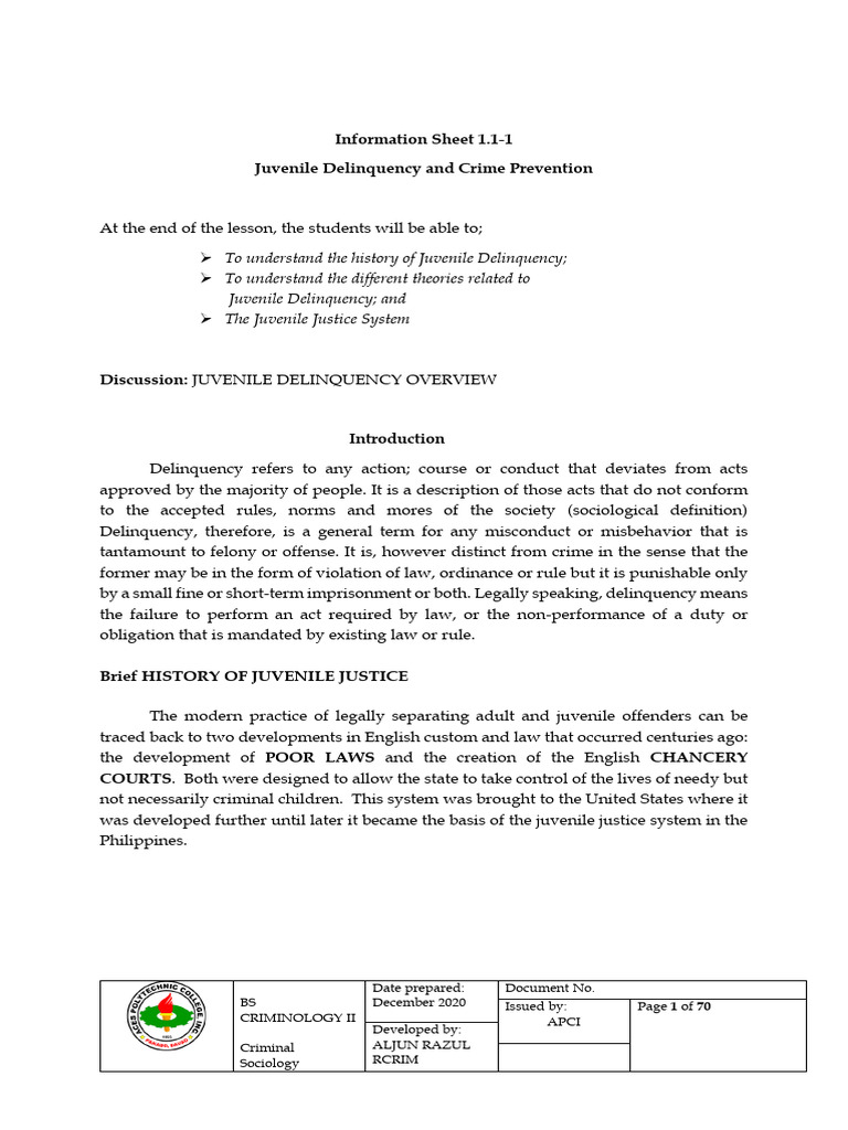 Juvenile Delinquency Overview and Prevention | PDF | Juvenile ...