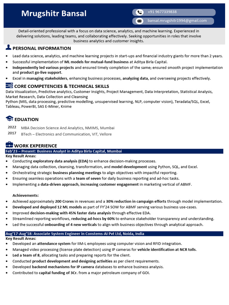 Mrugshitr Bansal Resume 27-06-2024 | PDF | Analytics | Data Analysis