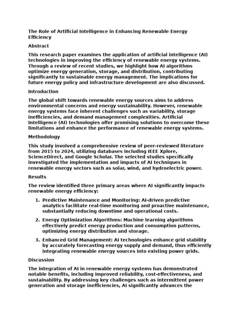The Role of Artificial Intelligence in Enhancing Renewable Energy ...