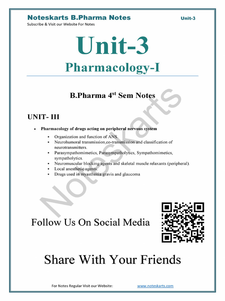 UNIT 3 B.Pharma 4th Sem Pharmacology 1 by Noteskarts | PDF
