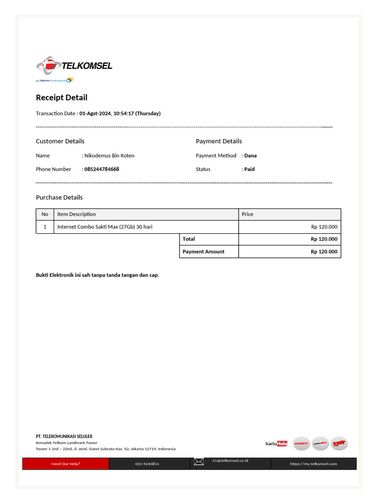Purchase of Telkomsel Combo Sakti Max | PDF