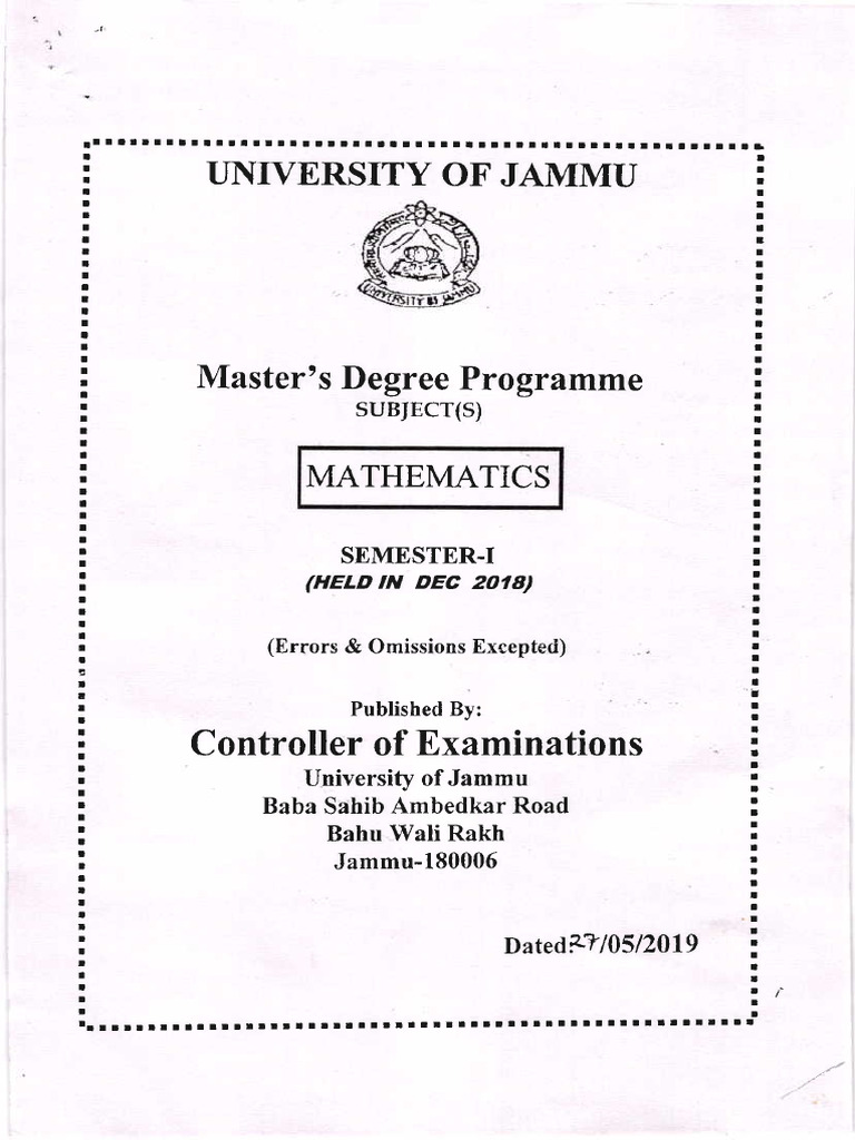 Mathematics Master's Exam Results 2018 | PDF