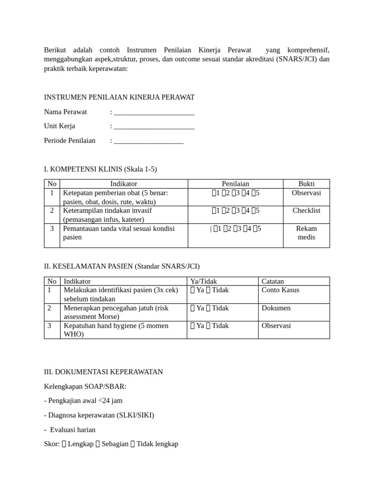 Instrumen Penilaian Kinerja Perawat | PDF