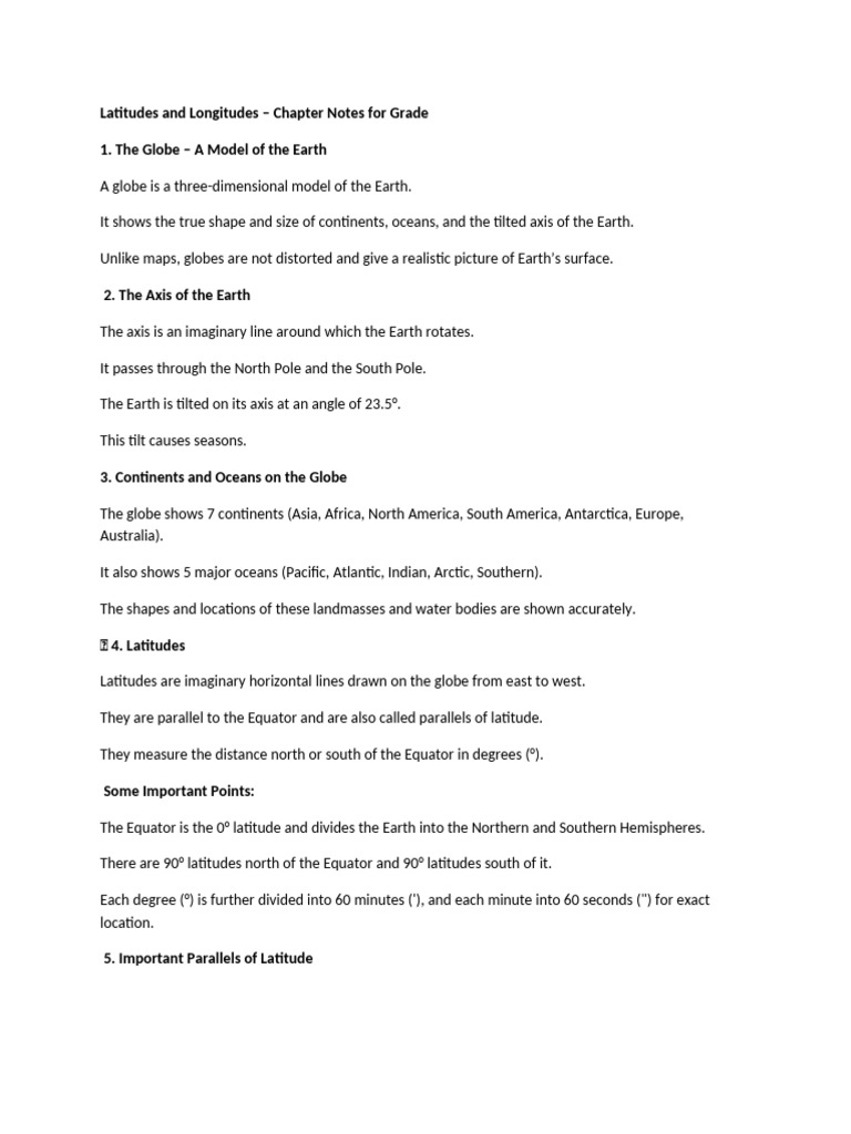Latitudes and Longitudes - GR VI NOTES | PDF | Latitude | Equator