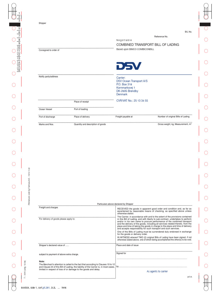 BIMCO Combiconbill Transport Document | PDF | Freight Transport | Logistics