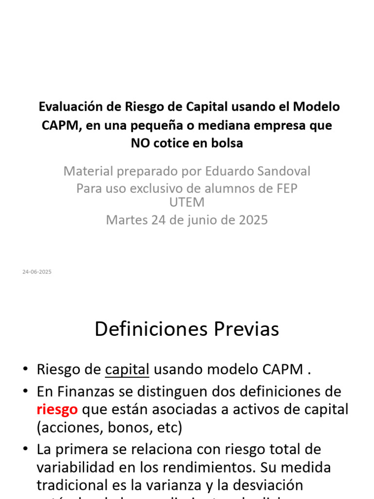 Riesgo de Capital en PYMES sin Bolsa | PDF | Modelo de fijación de ...