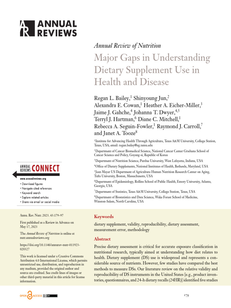 Annual Review - Major Gaps in Understanding Dietary Supplement Use in ...