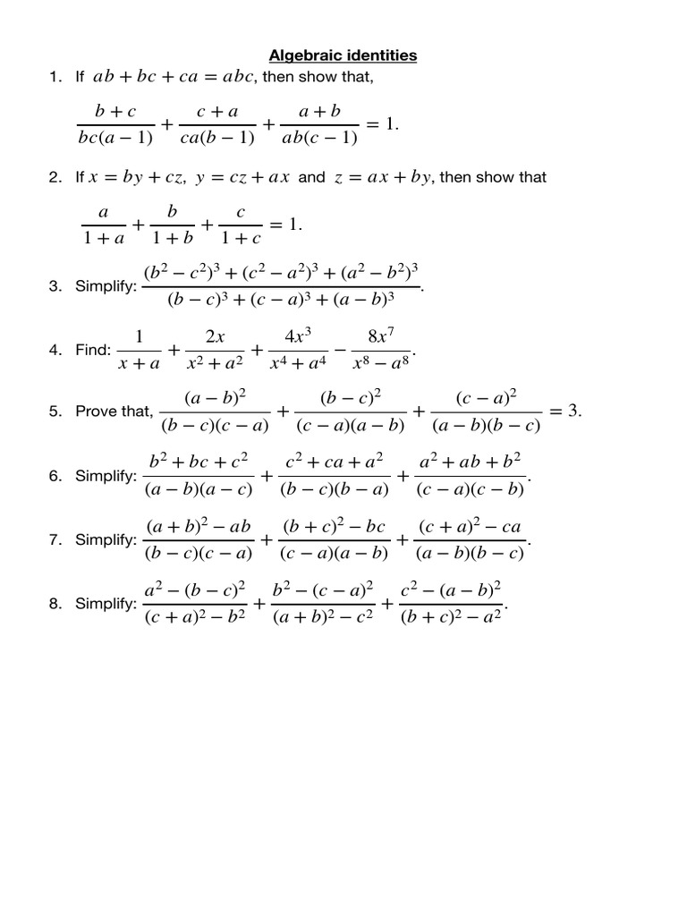 Algebraic Identities and Examples | PDF