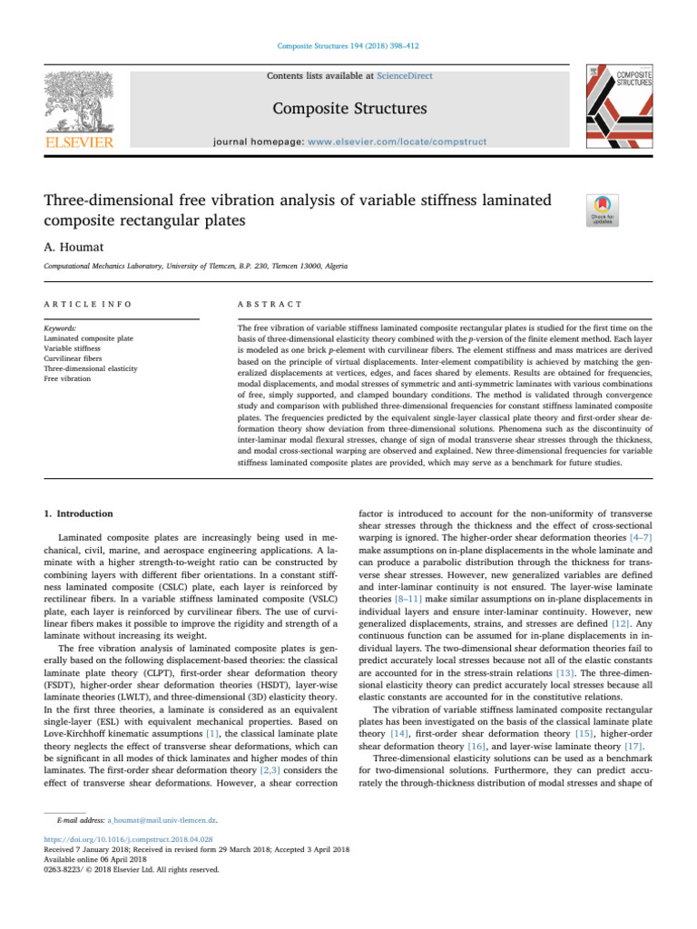 3D Vibration Analysis of Composite Plates | PDF | Deformation ...