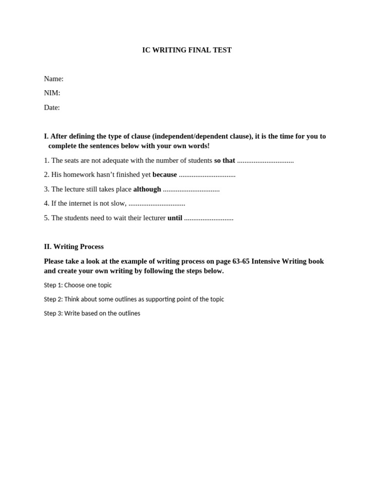 Ic Writing Final Test 2021 | PDF