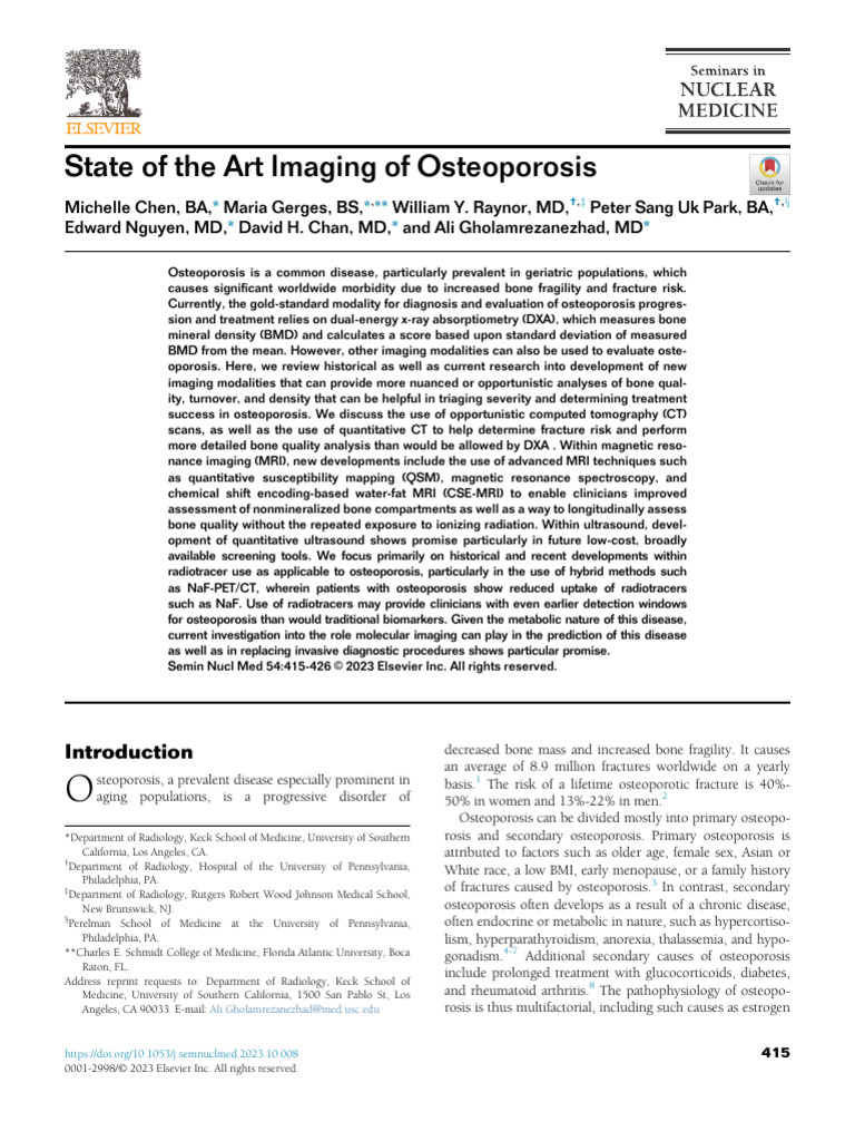 Imaging Advances in Osteoporosis Diagnosis | PDF | Osteoporosis | Ct Scan