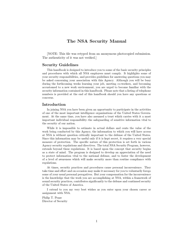 NSA Security Manual Overview | PDF | Classified Information In The ...