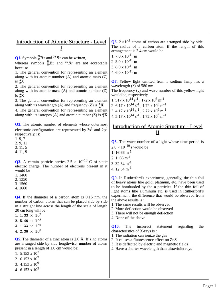 Atomic Structure Concepts and Questions | PDF | Electromagnetic ...