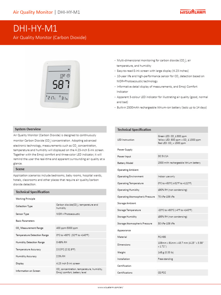 CO2 Air Quality Monitor DHI-HY-M1 | PDF | Humidity | Carbon Dioxide
