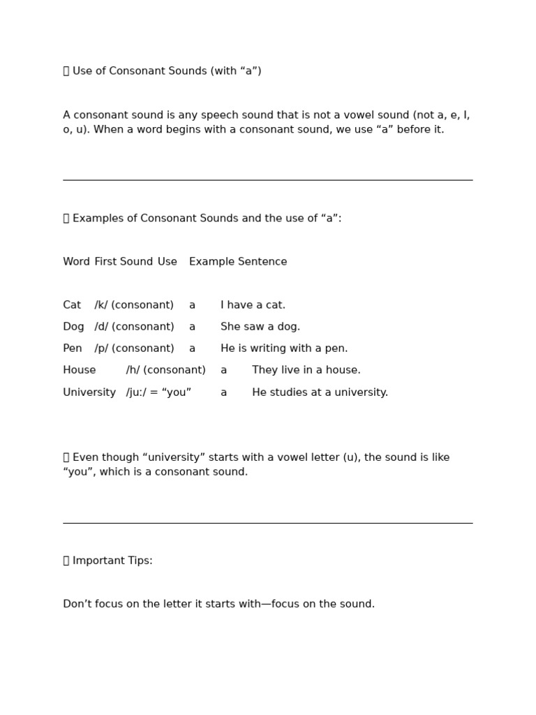 Consonant Sounds and Using 