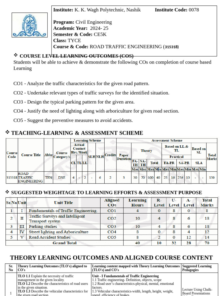 Unit - I Fundamentals of TrafficEngineering. | PDF | Traffic | Traffic ...