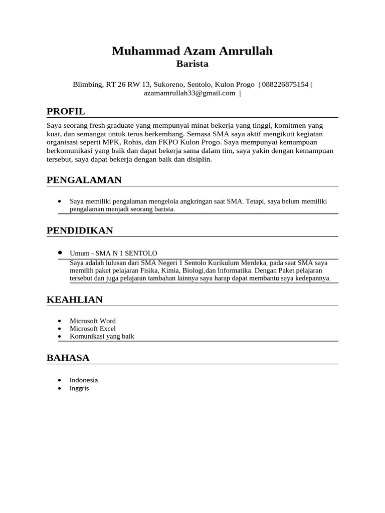 CV - Muhammad Azam Amrullah | PDF