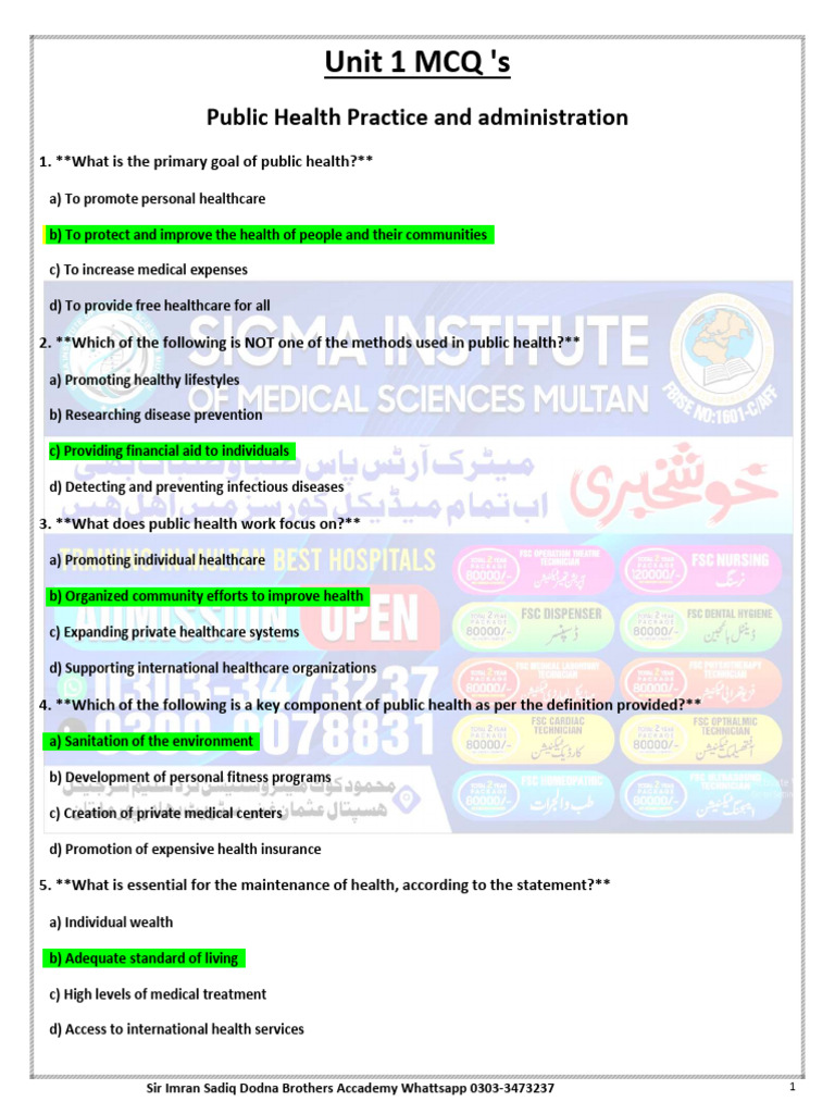 LHV Public Health MCQs and Past Papers | PDF | Public Health ...