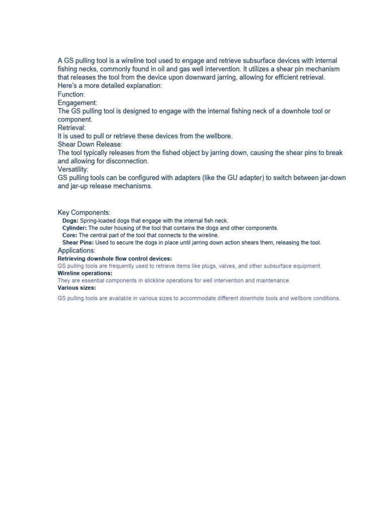 GS Pulling Tool for Slickline Operations | PDF