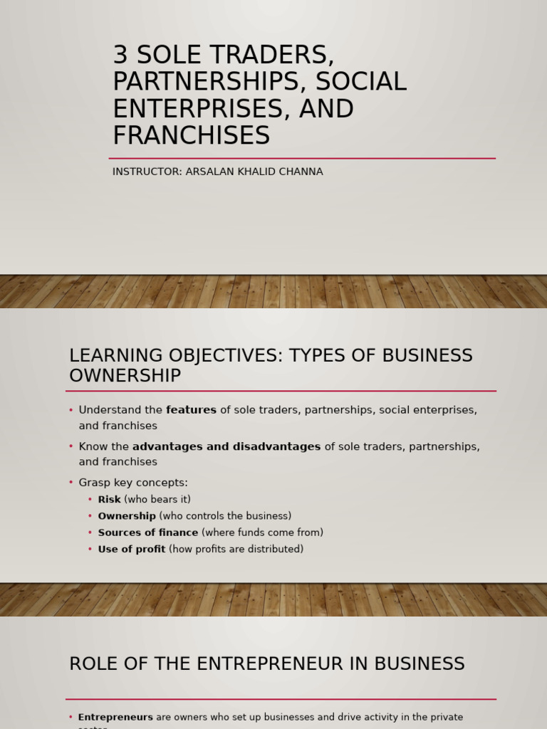 3 Sole Traders, Partnerships, Social Enterprises, and Franchises | PDF ...