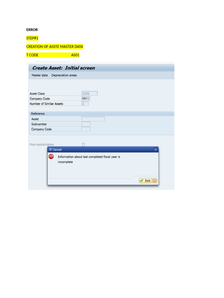 SAP Asset Master Data Error Fix Guide | PDF