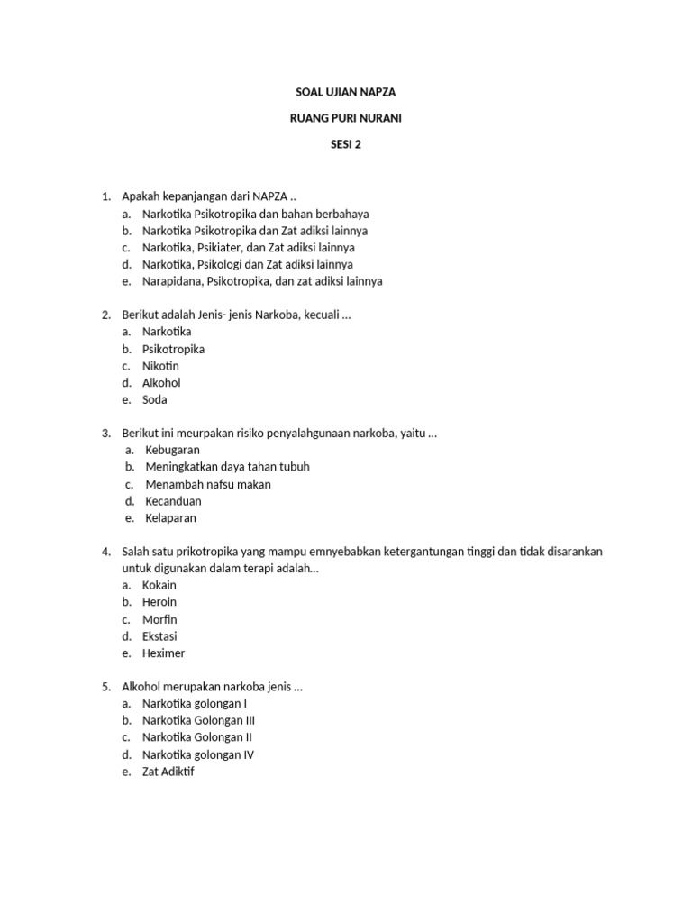 Soal Ujian NAPZA: Tes Pengetahuan Narkoba | PDF