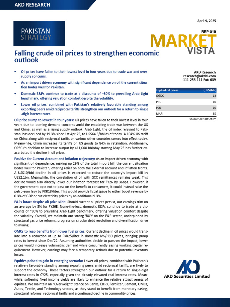 Impact of Falling Oil Prices on Pakistan's Economy | PDF | Price Of Oil ...