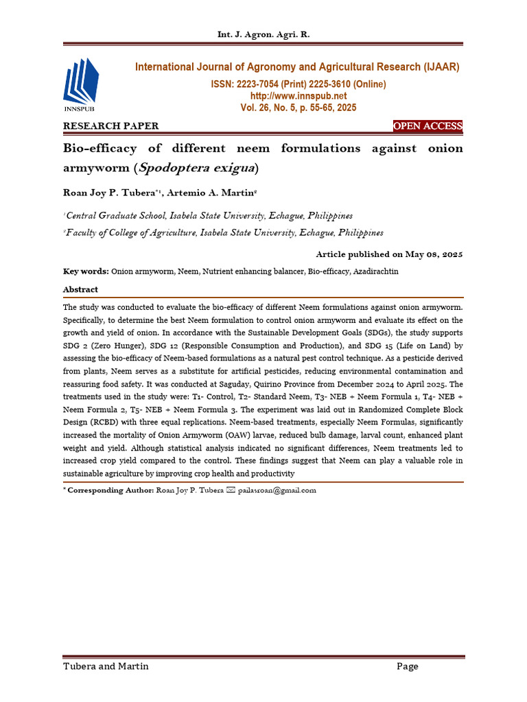 Neem Formulations Against Onion Armyworm | PDF | Pesticide | Agriculture