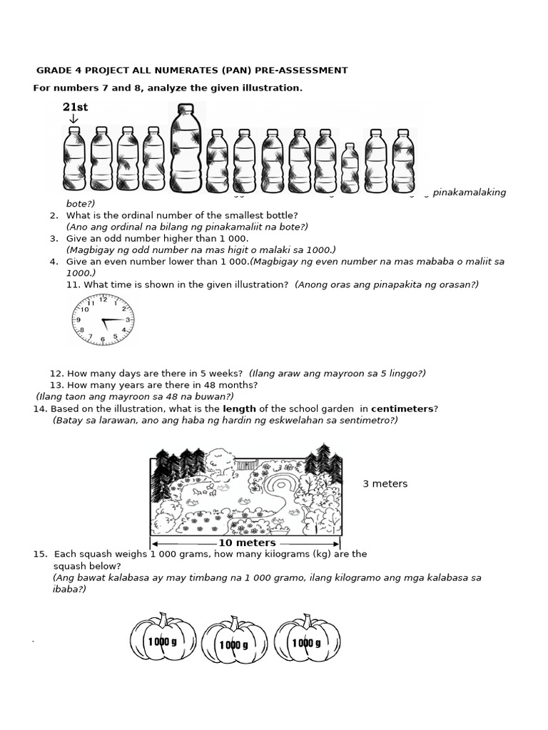 Grade 4 Numeracy Pre-Assessment Guide | PDF | Philippines | Currency