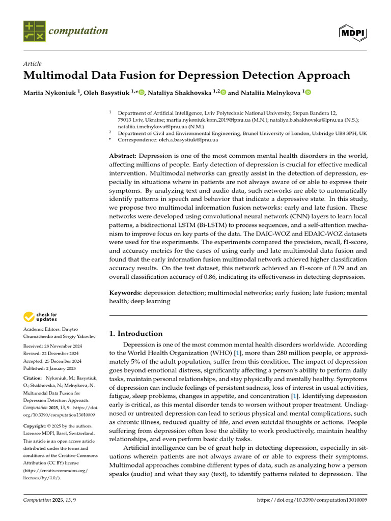 Multimodal Data Fusion For Depression Detection Approach | PDF | Deep ...
