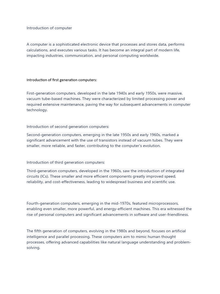 Evolution of Computer Generations | PDF