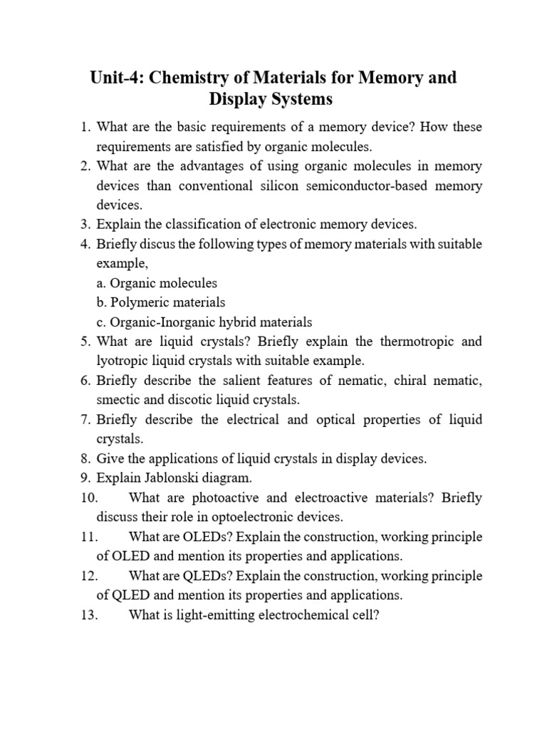 Chemistry of Materials in Memory & Sensors | PDF | Liquid Crystal ...