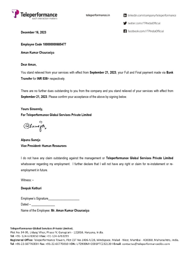 Employee's Signature | PDF