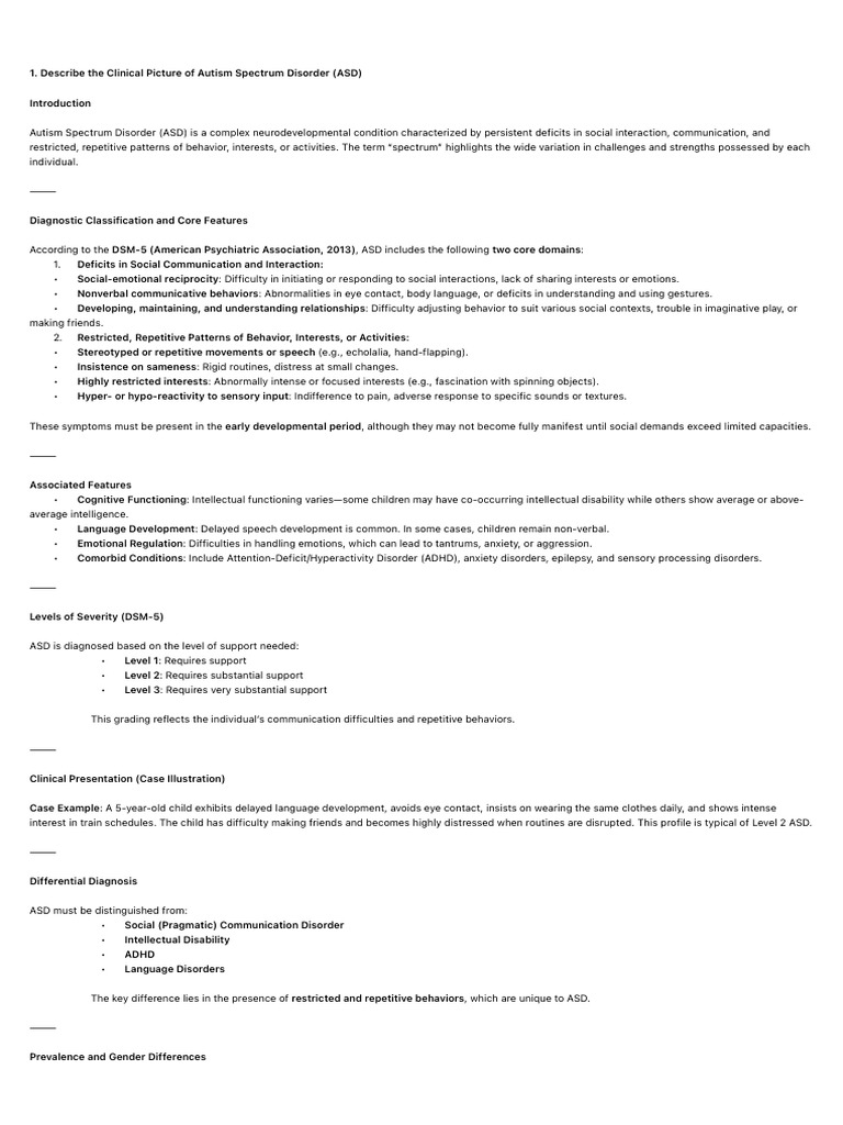 Describe The Clinical Picture of Autism Spectrum Disorder (ASD | PDF ...