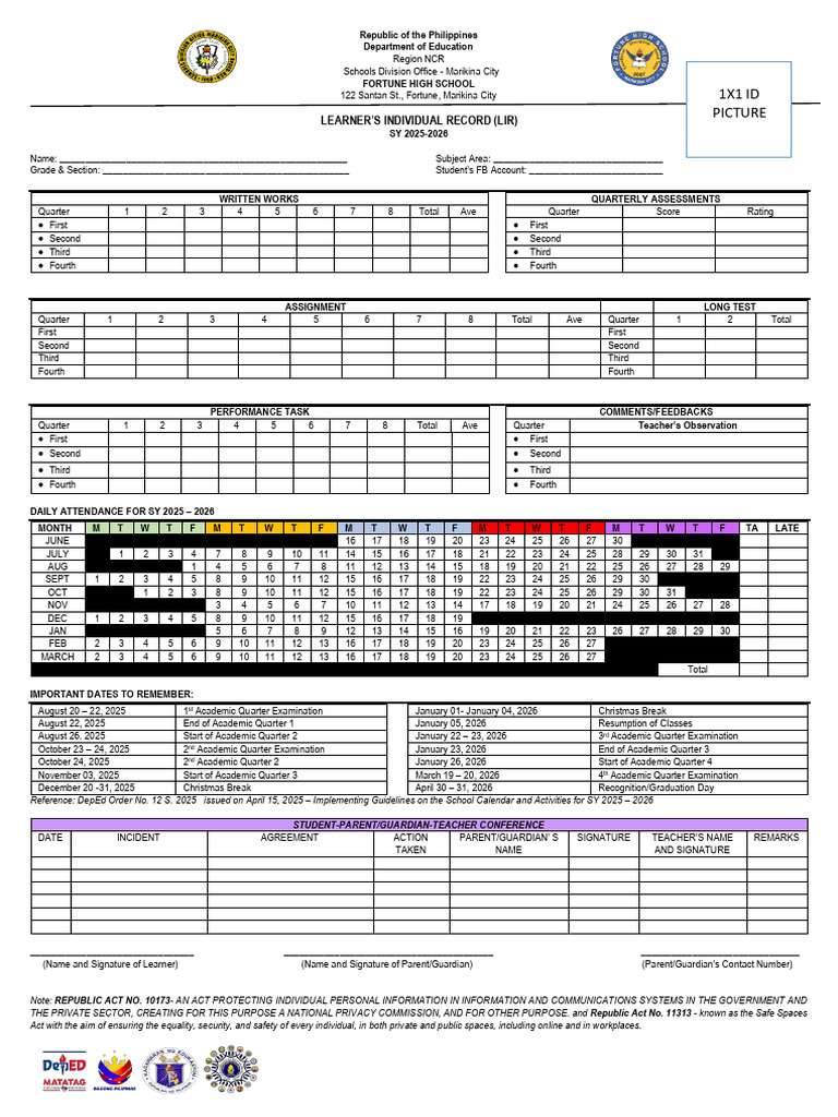 Learner's Individual Record 2025-2026 | PDF
