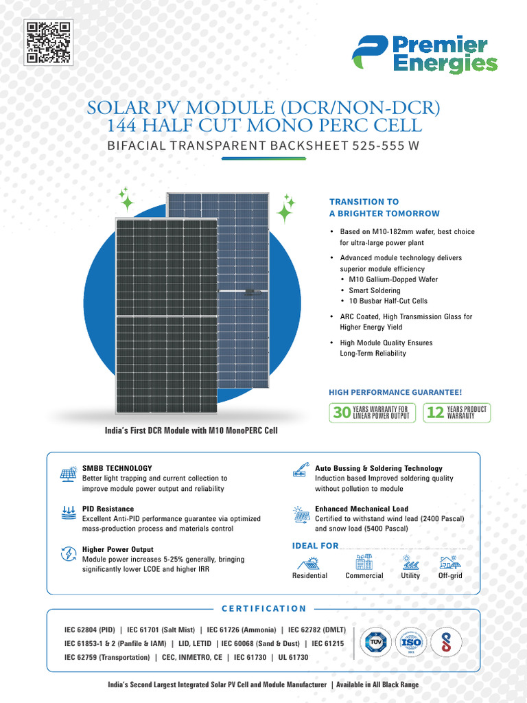 Premier Energies 540w DCR Bifacial Module | PDF | Photovoltaics | Solar ...