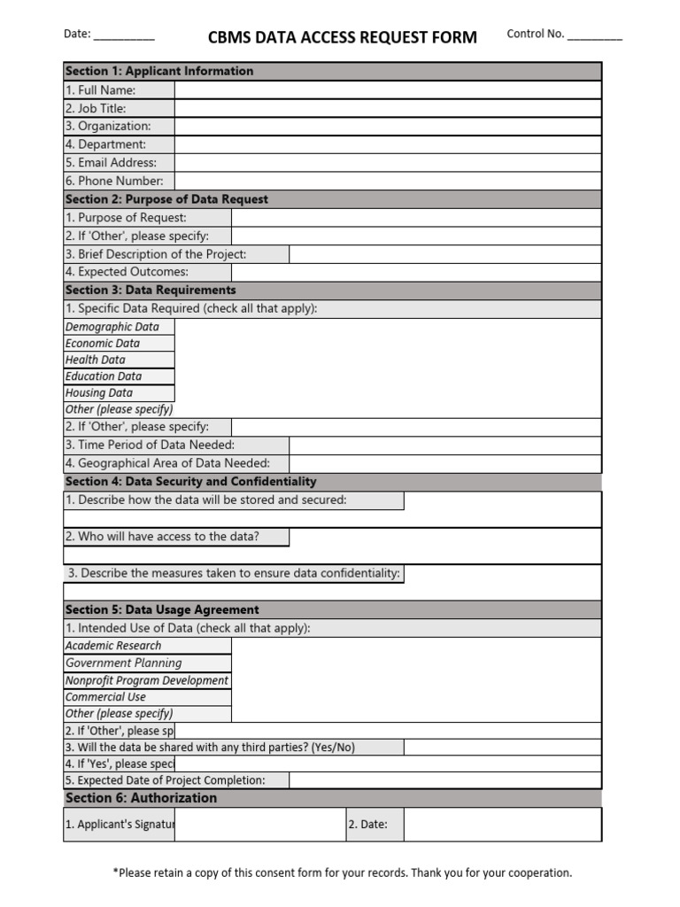 CBMS Data Access Request Form PDF