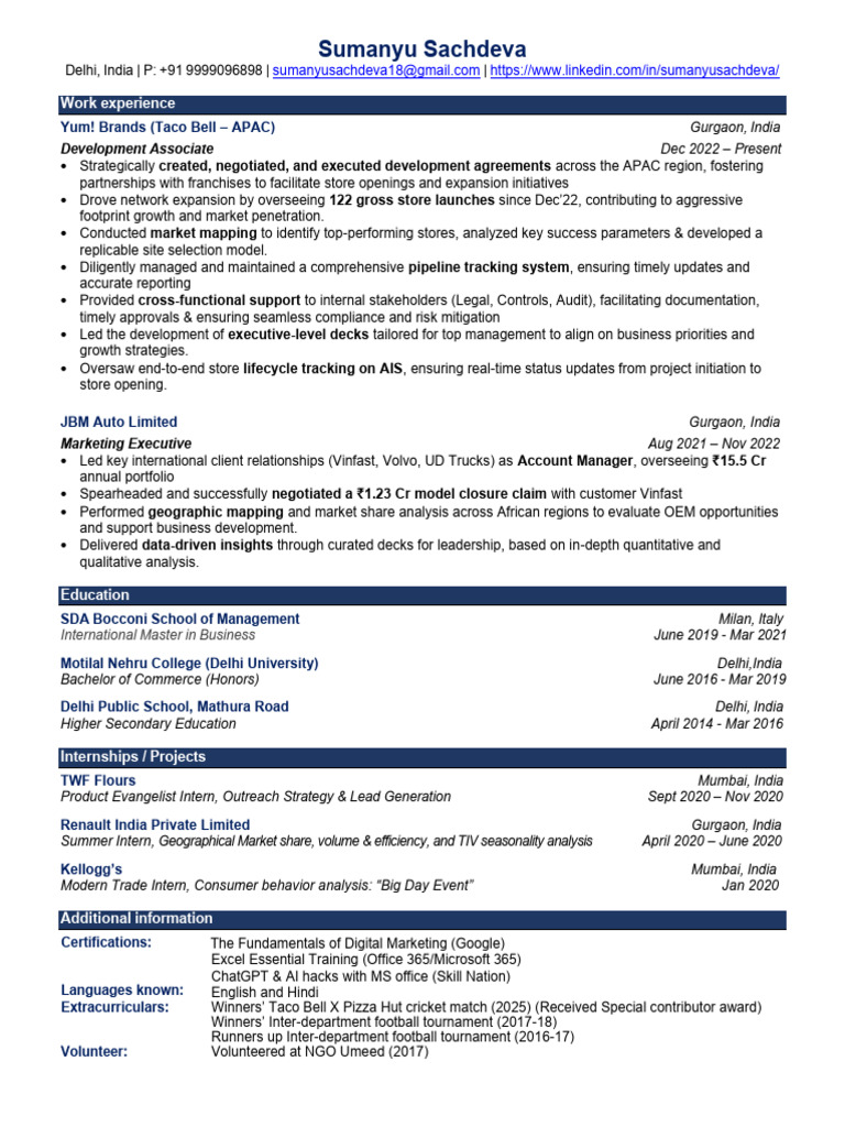 Sumanyu Sachdeva Resume | PDF | Business