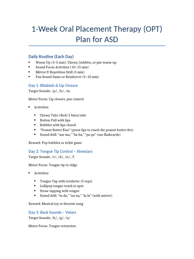 OPT ASD Weekly Schedule | PDF | Human Voice | Phonetics