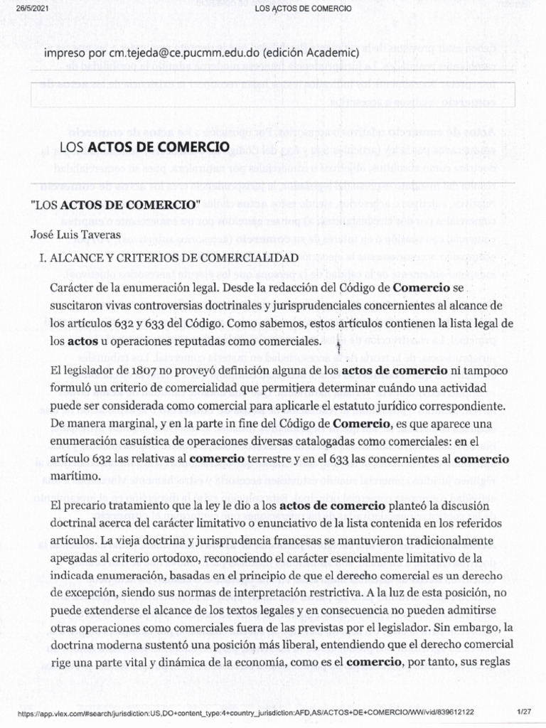 Los Actos de Comercio Jose Luis Taveras | PDF