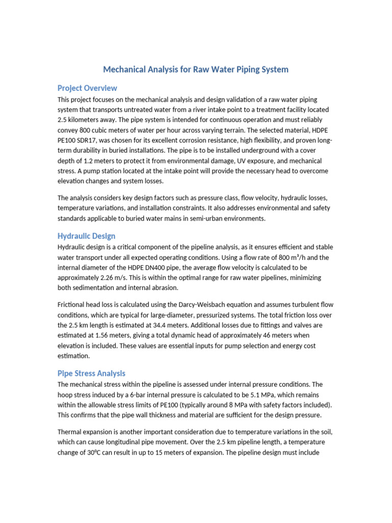Expanded Mechanical Analysis Raw Water Piping System | PDF | Pump ...