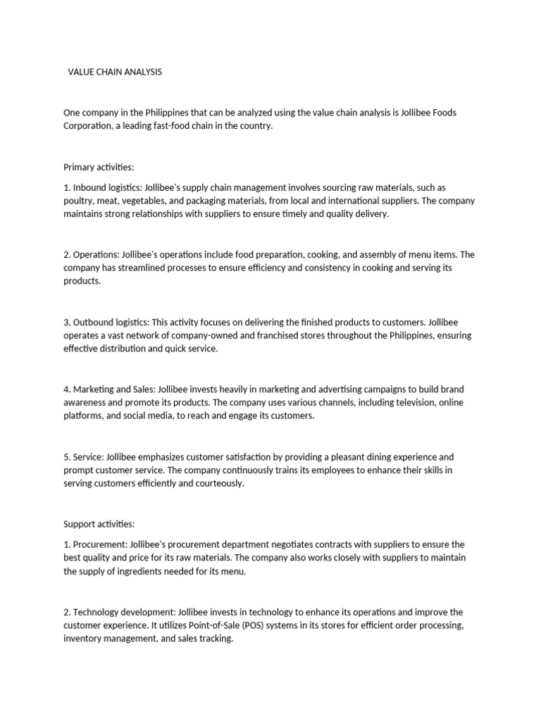 Jollibee Value Chain Overview | PDF | Supply Chain | Logistics