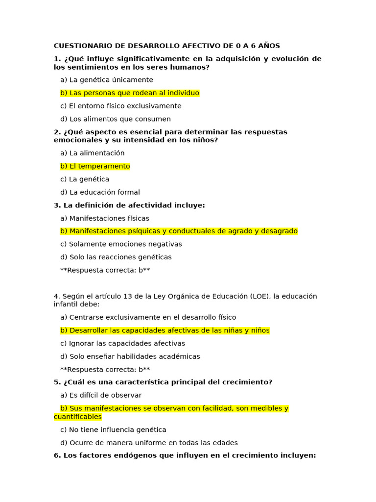 Cuestionario de Desarrollo Afectivo Infantil | PDF | Teoría de apego ...