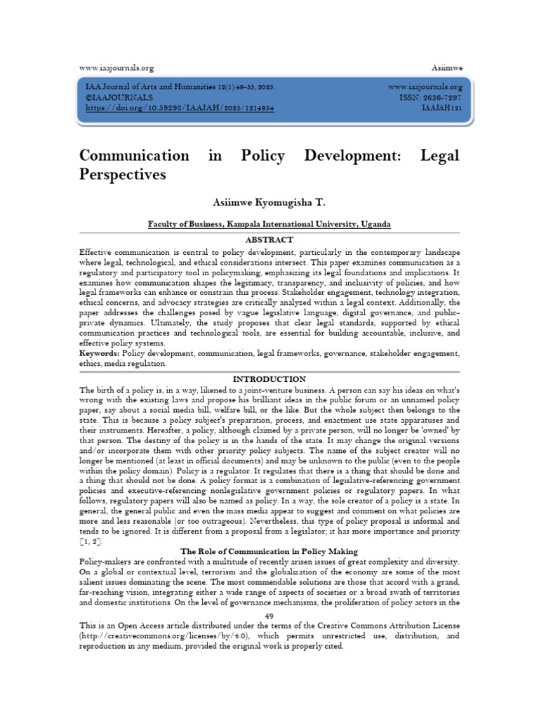 Communication's Role in Policy Development | PDF | Governance | Policy