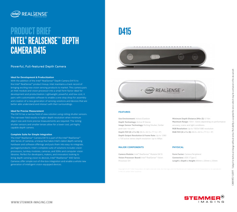 Intel RealSense D415 Depth Camera Specs | PDF | Image Resolution | Imaging