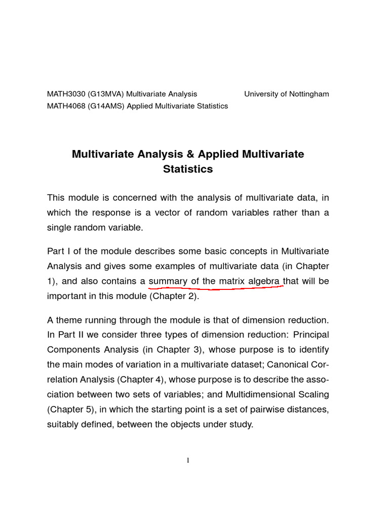 Multivariate Analysis Course Overview | PDF | Eigenvalues And ...